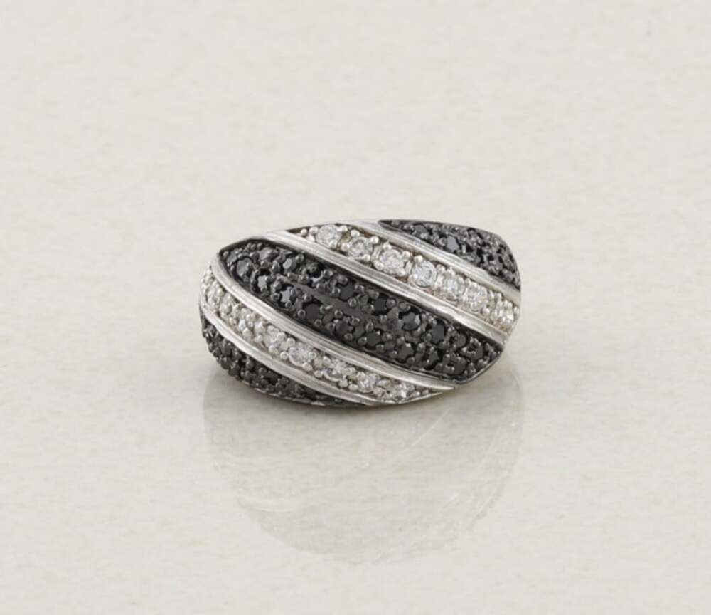 Sterling Silver Black and White Cubic Zirconia Dome Ring Size 6 1/4